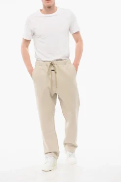 Outlet Joggers in Cotone a Tinta Unita con Patch Logo a Contrasto Uomo Pantaloni