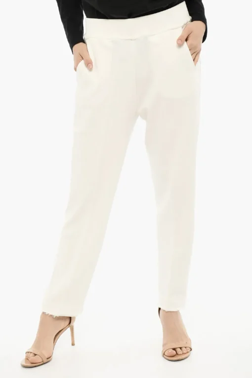 Clearance Joggers in Cotone ad Orlo Sfrangiato con Logo Laterale Donna Pantaloni