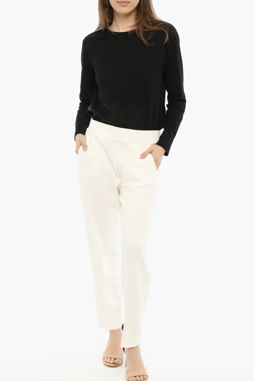 Clearance Joggers in Cotone ad Orlo Sfrangiato con Logo Laterale Donna Pantaloni