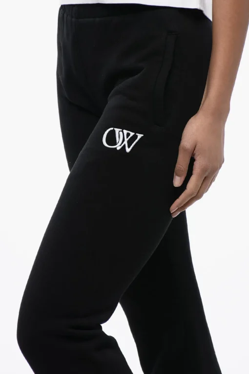 Joggers in Cotone Garzato a Vita Alta con Monogram a Contrasto>Off-White Fashion