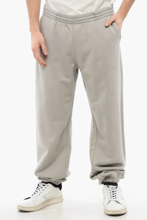 Discount Joggers in Cotone Garzato in Tinta Unita con Logo in Rilievo Uomo Pantaloni