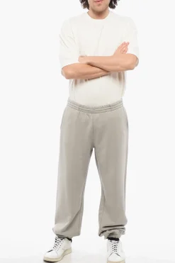 Discount Joggers in Cotone Garzato in Tinta Unita con Logo in Rilievo Uomo Pantaloni