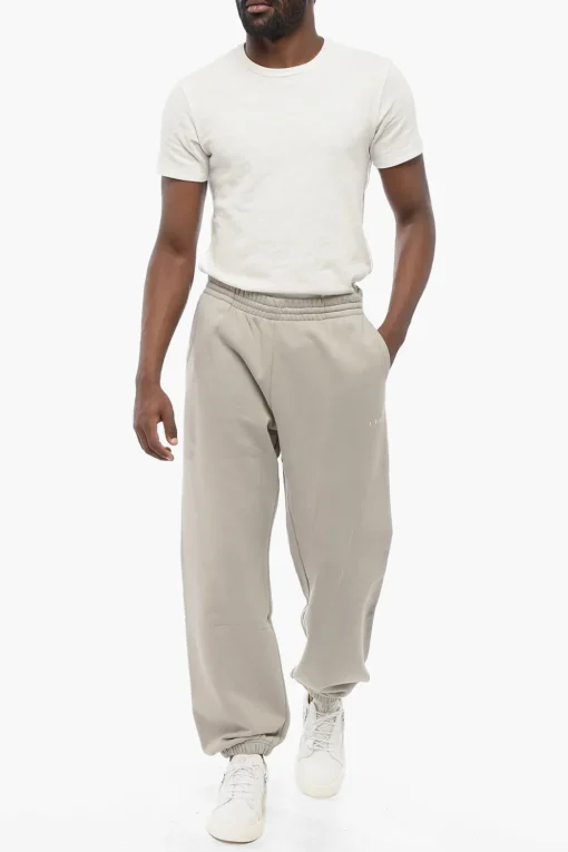 Discount Joggers in Cotone Garzato in Tinta Unita con Logo in Rilievo Uomo Pantaloni