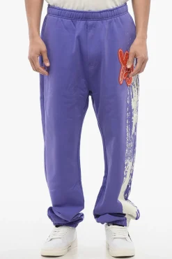 Online Joggers in Cotone Garzato con Logo in Applicazione Uomo Pantaloni