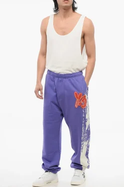 Online Joggers in Cotone Garzato con Logo in Applicazione Uomo Pantaloni