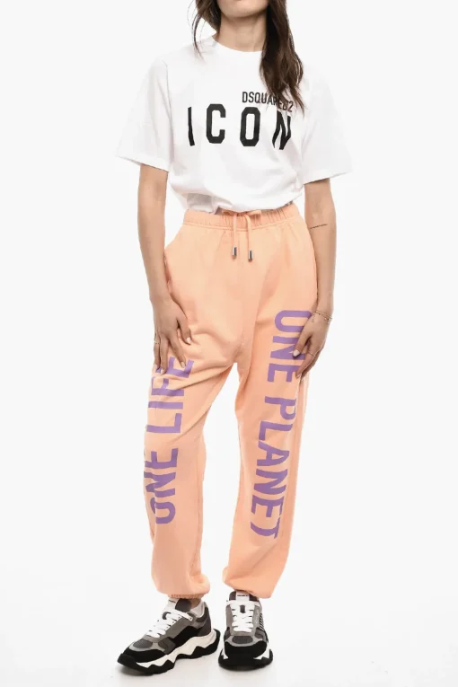 Best Joggers in Cotone Leggero 2 Tasche con Stampa Laterale Donna Pantaloni