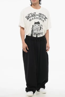 Joggers in Cotone Organico a Gamba Ampia con Elastico in Vita></noscript>Airei Discount