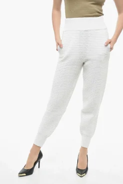 Sale Joggers In Maglia Di Cotone A Vita Alta Donna Pantaloni