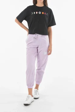 Fashion Joggers in Nylon a Tinta Unita Loose Fit Donna Pantaloni
