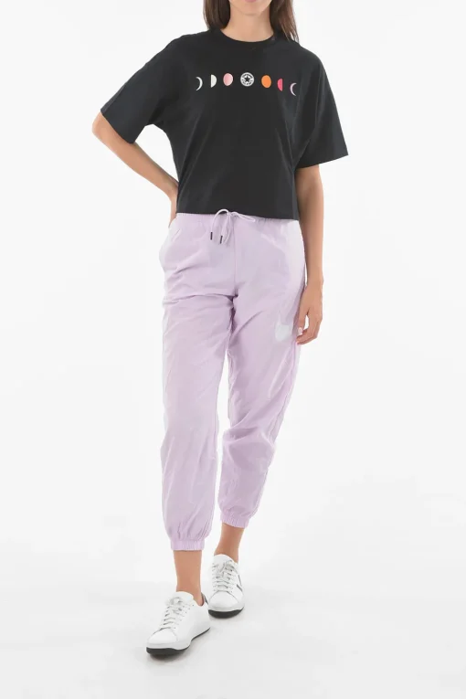 Fashion Joggers in Nylon a Tinta Unita Loose Fit Donna Pantaloni