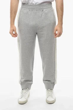 Clearance Joggers Loose Fit in Cotone con Bande Laterali in Maglia Uomo Pantaloni