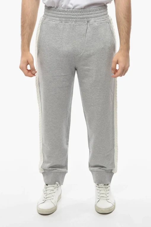 Clearance Joggers Loose Fit in Cotone con Bande Laterali in Maglia Uomo Pantaloni