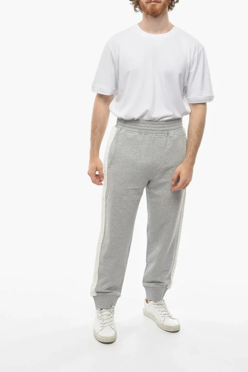 Clearance Joggers Loose Fit in Cotone con Bande Laterali in Maglia Uomo Pantaloni