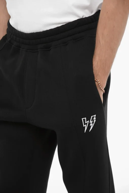 Sale Joggers Loose Fit in Misto Cotone Felpato con Ricamo Thunderbolts Uomo Pantaloni