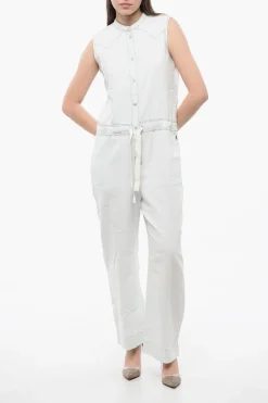 New Jumpsuit Smanicato in Denim con Coulisse in Vita Donna Pantaloni