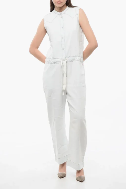 New Jumpsuit Smanicato in Denim con Coulisse in Vita Donna Pantaloni