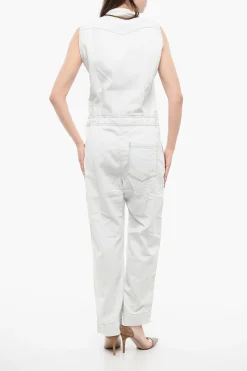New Jumpsuit Smanicato in Denim con Coulisse in Vita Donna Pantaloni