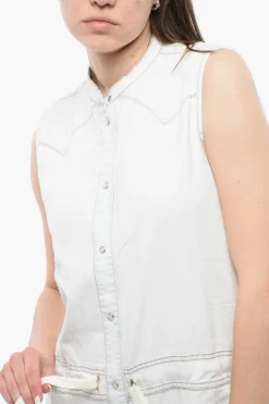 New Jumpsuit Smanicato in Denim con Coulisse in Vita Donna Pantaloni