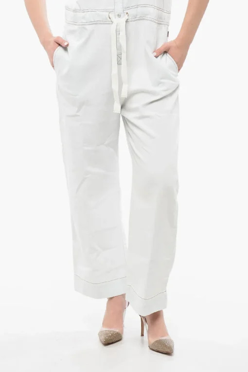 New Jumpsuit Smanicato in Denim con Coulisse in Vita Donna Pantaloni