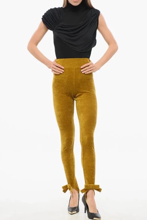 Outlet Legging con Staffe in Velluto Donna Pantaloni