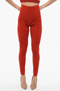 Hot Leggings in Maglia a Vita Alta con Zip Donna Pantaloni