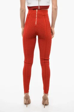 Hot Leggings in Maglia a Vita Alta con Zip Donna Pantaloni