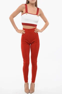 Hot Leggings in Maglia a Vita Alta con Zip Donna Pantaloni