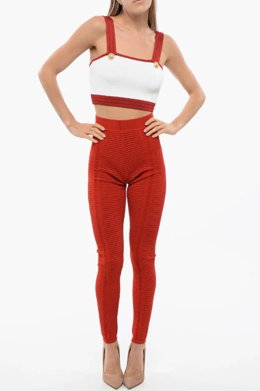 Hot Leggings in Maglia a Vita Alta con Zip Donna Pantaloni