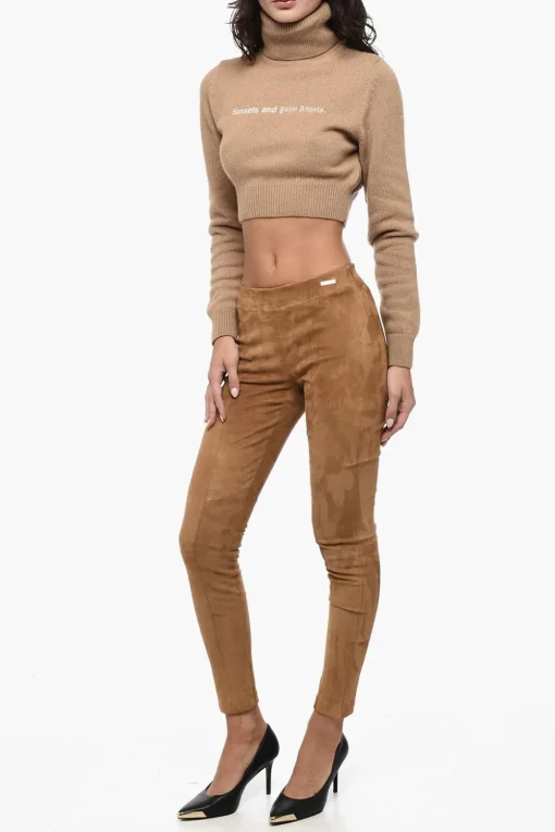 Fashion Leggings in Suede con Elastico in Vita Donna Pantaloni