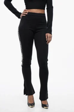 Best Leggings in Tinta Unita con Banda Laterale Logata e Spacco alla Caviglia Donna Pantaloni