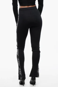 Best Leggings in Tinta Unita con Banda Laterale Logata e Spacco alla Caviglia Donna Pantaloni
