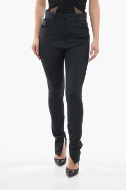 Hot Leggings Stretch con 5 Tasche e Zip alla Caviglia Donna Pantaloni