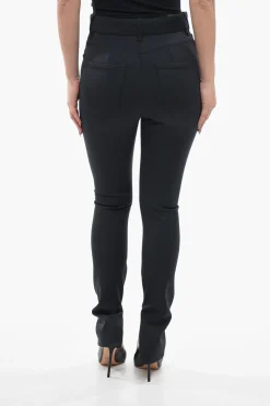 Hot Leggings Stretch con 5 Tasche e Zip alla Caviglia Donna Pantaloni