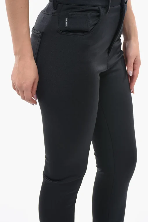 Hot Leggings Stretch con 5 Tasche e Zip alla Caviglia Donna Pantaloni