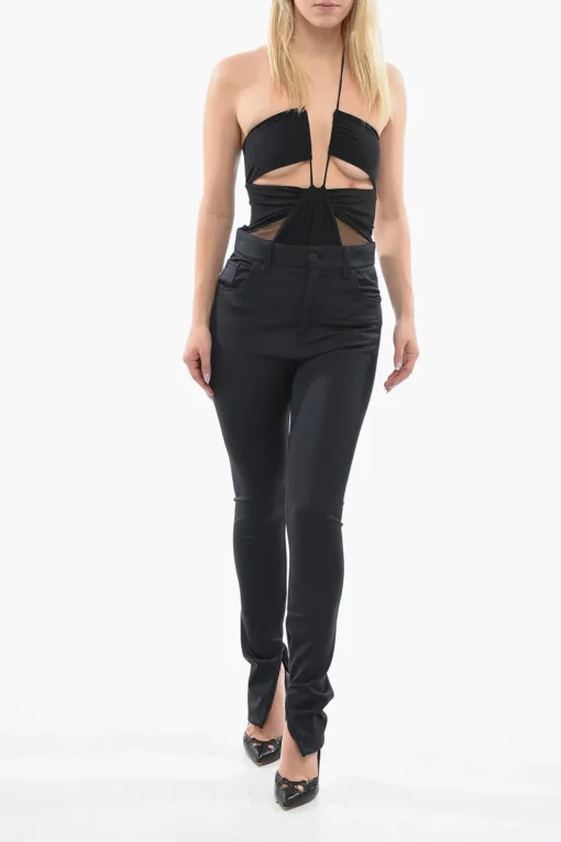 Hot Leggings Stretch con 5 Tasche e Zip alla Caviglia Donna Pantaloni