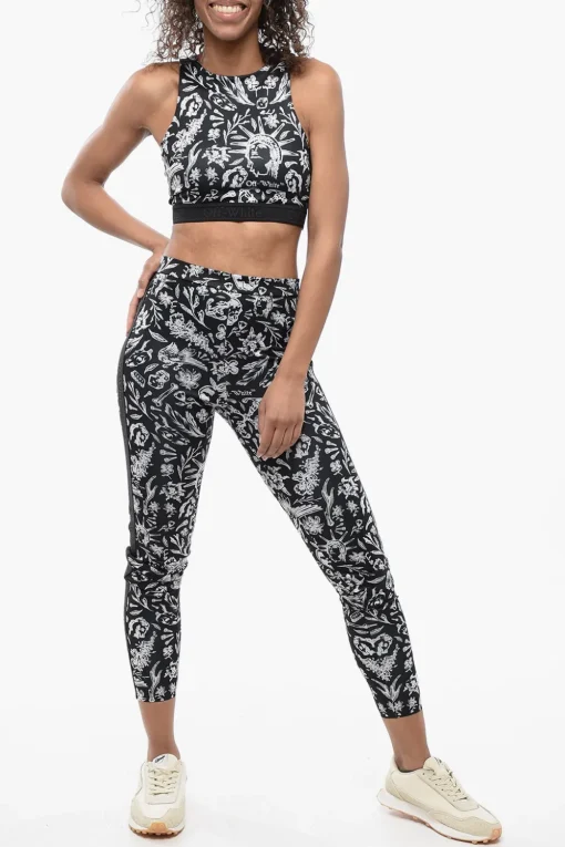 Outlet Leggins Motivo Old School con Banda Logata Donna Pantaloni