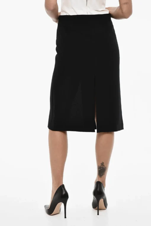 Outlet Longuette a Tinta Unita con Doppio Spacco Fronhtare e sul Retro Donna Gonne