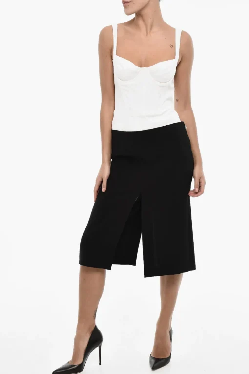 Outlet Longuette a Tinta Unita con Doppio Spacco Fronhtare e sul Retro Donna Gonne
