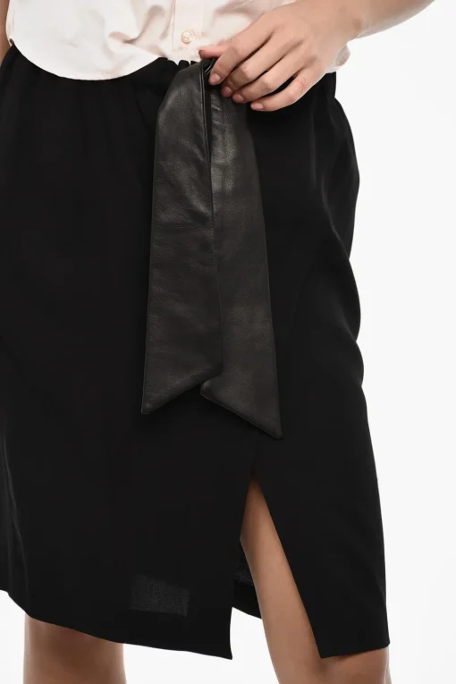 Longuette a Tinta Unita con Cintura In Pelle e Spacco Frontale>Dsquared2 Clearance