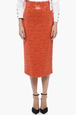 Outlet Longuette in Pizzo e Paillettes con Spacco Posteriore Donna Gonne