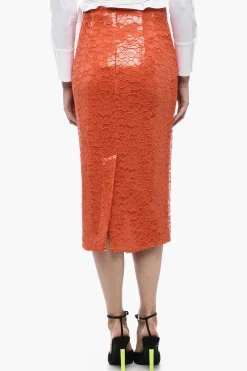 Outlet Longuette in Pizzo e Paillettes con Spacco Posteriore Donna Gonne