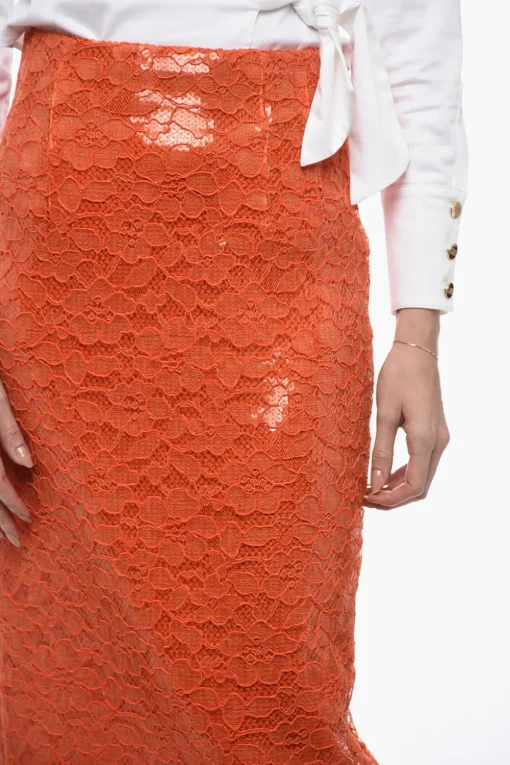 Outlet Longuette in Pizzo e Paillettes con Spacco Posteriore Donna Gonne