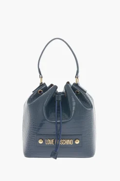 Fashion LOVE Borsa a Secchiello in Ecopelle Effetto Coccodrillo con Maxi Logo in Rilievo Donna Borse A Mano