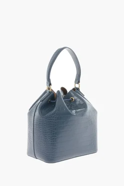 Fashion LOVE Borsa a Secchiello in Ecopelle Effetto Coccodrillo con Maxi Logo in Rilievo Donna Borse A Mano