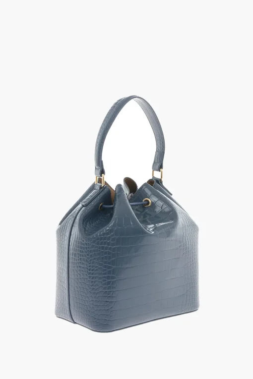 Fashion LOVE Borsa a Secchiello in Ecopelle Effetto Coccodrillo con Maxi Logo in Rilievo Donna Borse A Mano