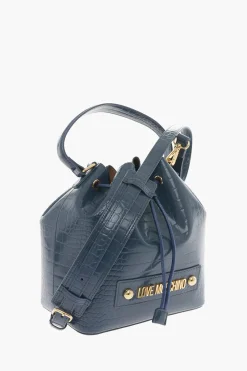 Fashion LOVE Borsa a Secchiello in Ecopelle Effetto Coccodrillo con Maxi Logo in Rilievo Donna Borse A Mano