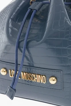 Fashion LOVE Borsa a Secchiello in Ecopelle Effetto Coccodrillo con Maxi Logo in Rilievo Donna Borse A Mano