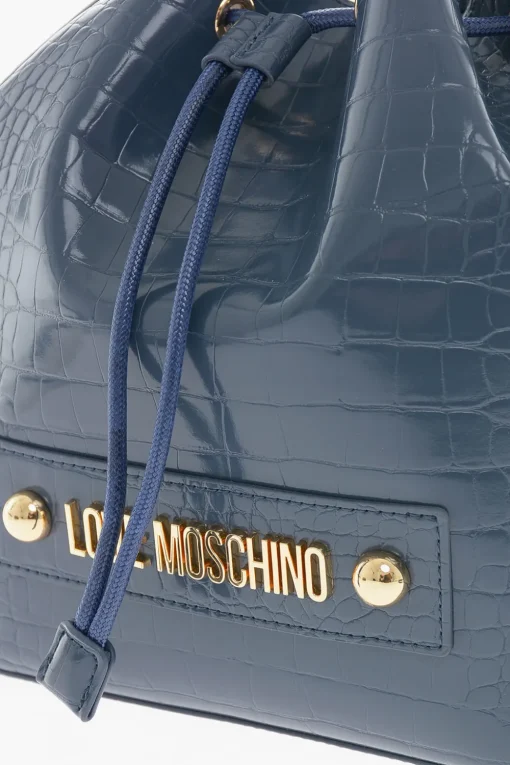 Fashion LOVE Borsa a Secchiello in Ecopelle Effetto Coccodrillo con Maxi Logo in Rilievo Donna Borse A Mano