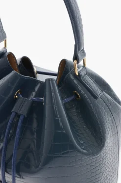 Fashion LOVE Borsa a Secchiello in Ecopelle Effetto Coccodrillo con Maxi Logo in Rilievo Donna Borse A Mano