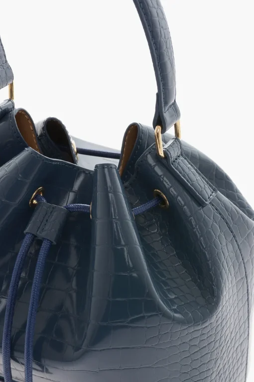 Fashion LOVE Borsa a Secchiello in Ecopelle Effetto Coccodrillo con Maxi Logo in Rilievo Donna Borse A Mano
